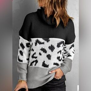 Zesica - Black & Gray Abstract Leopard Block Turtleneck Sweater - sz XL - new